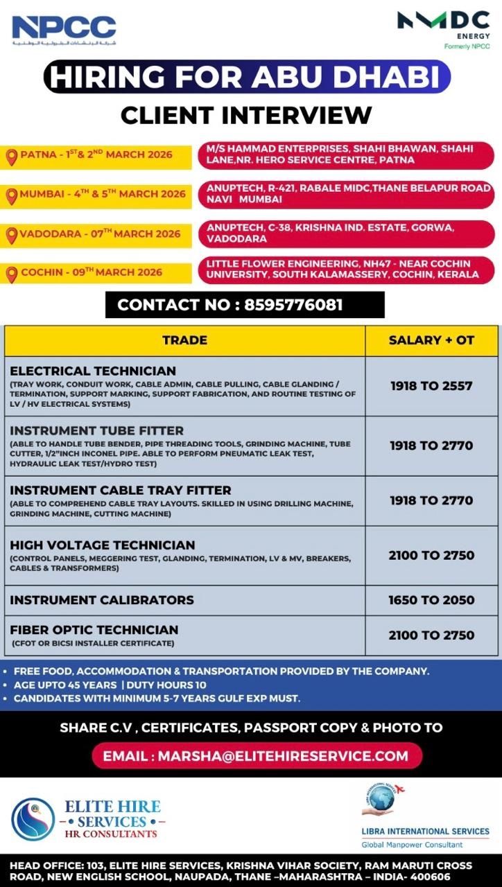 Urgent Hiring for Abu Dhabi