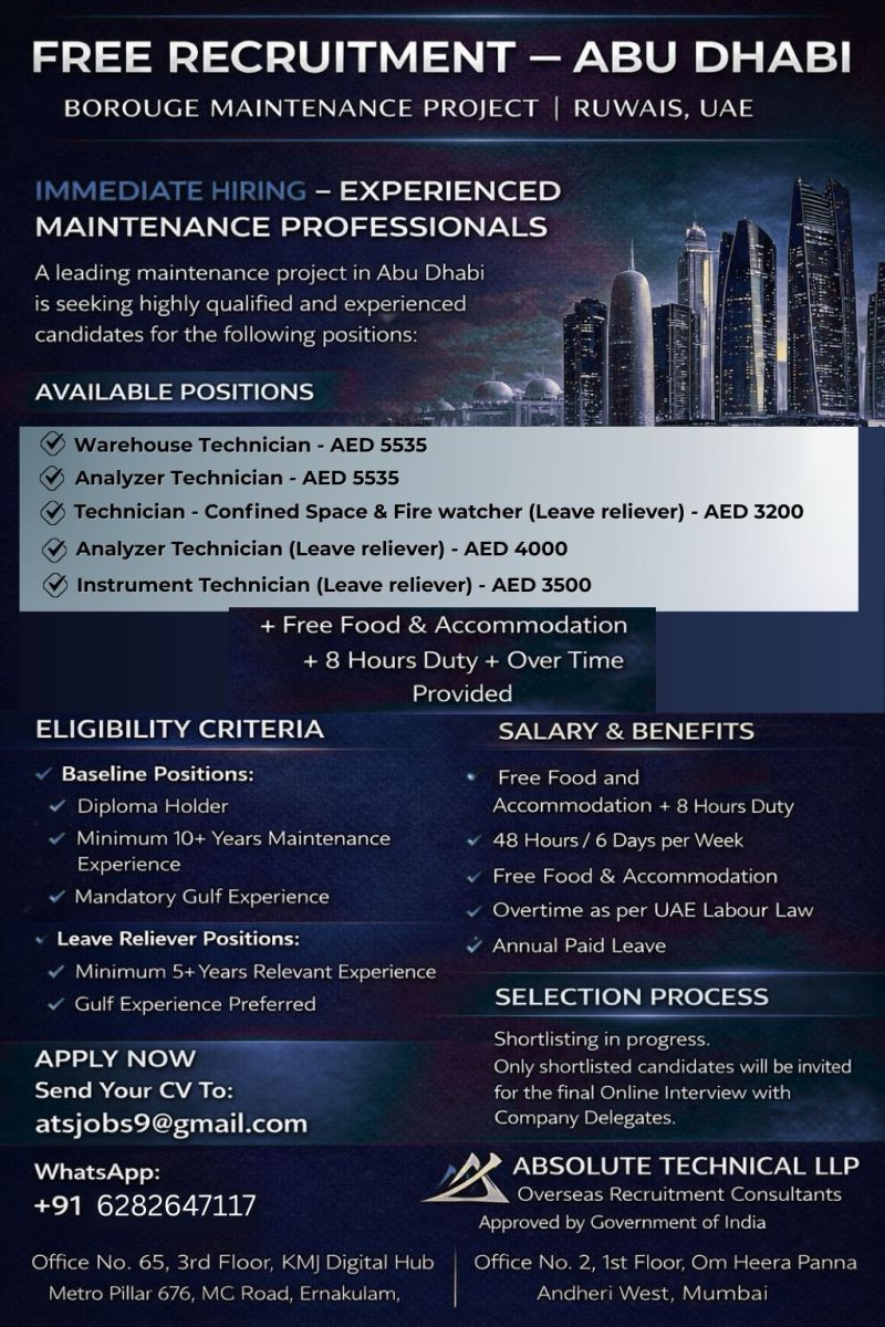 Urgent Hiring for Abu Dhabi