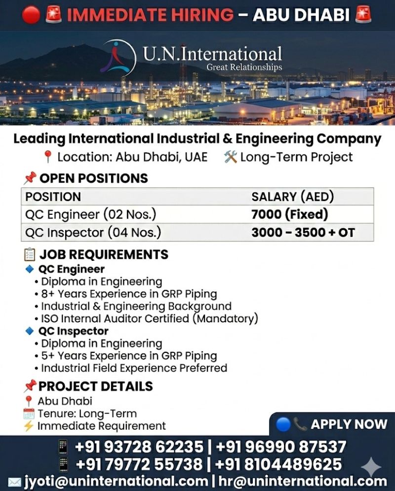 Urgent Hiring for Abu Dhabi