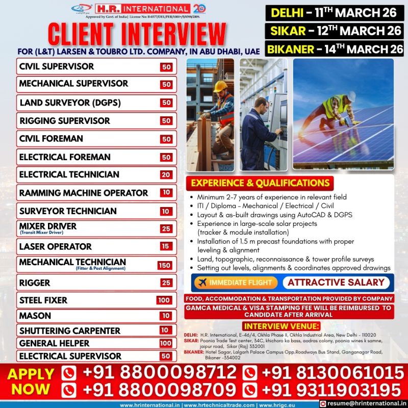 Urgent Hiring for Abu Dhabi