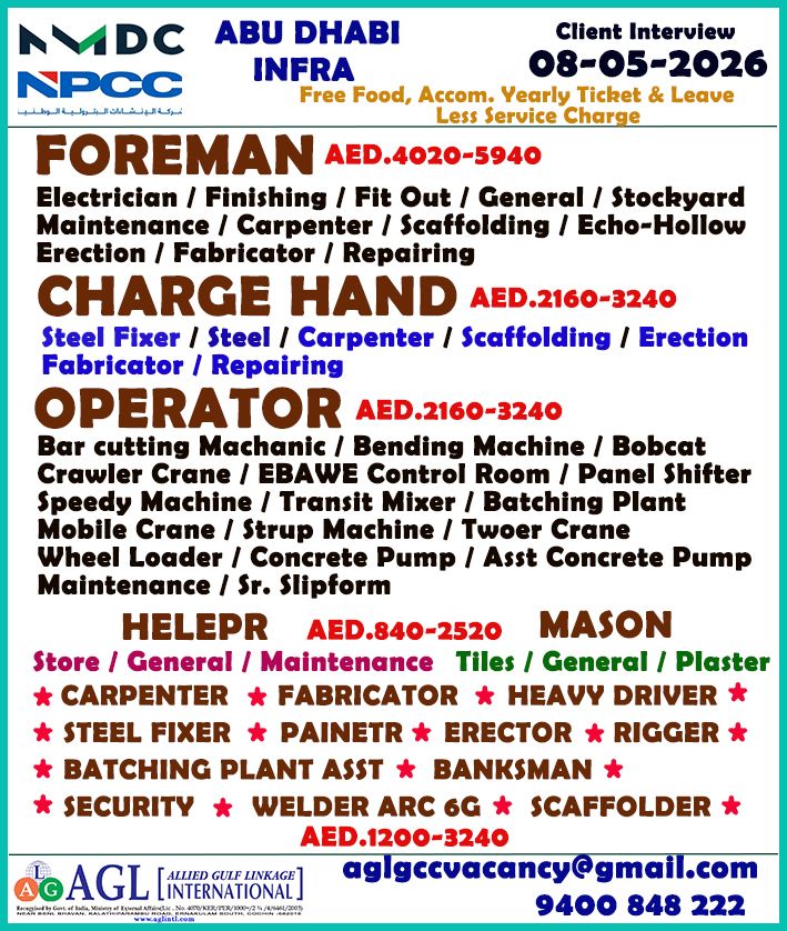 Urgent Hiring for Abu Dhabi