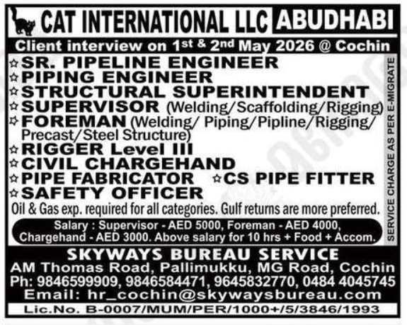 Urgent Hiring for Abu Dhabi