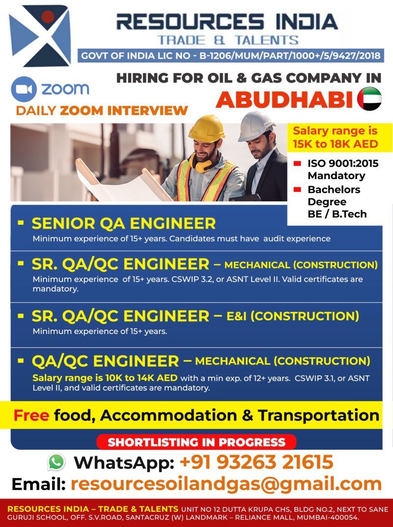 Urgent Hiring for Abu Dhabi