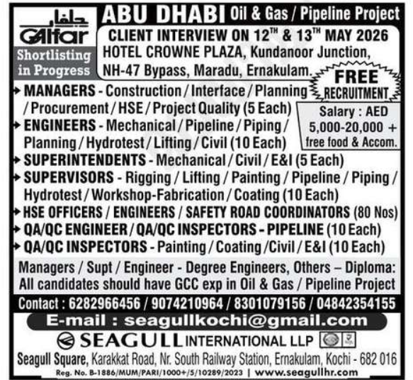 Urgent Hiring for Abu Dhabi