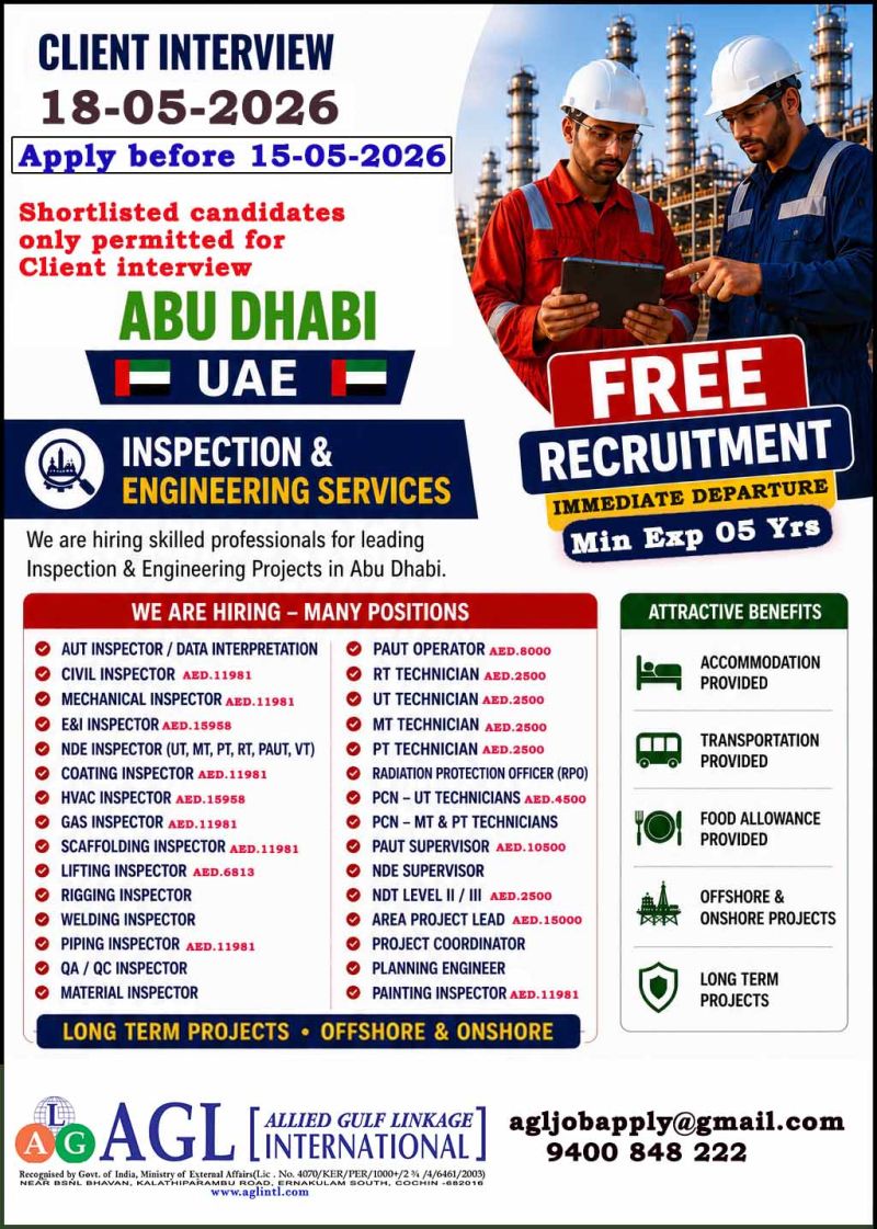 Urgent Hiring for Abu Dhabi