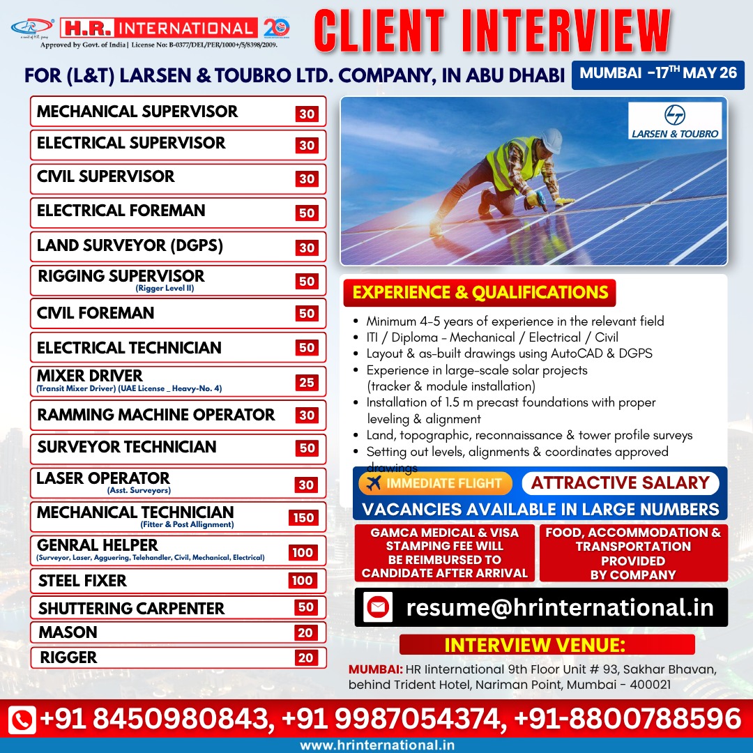 Urgent Hiring for Abu Dhabi