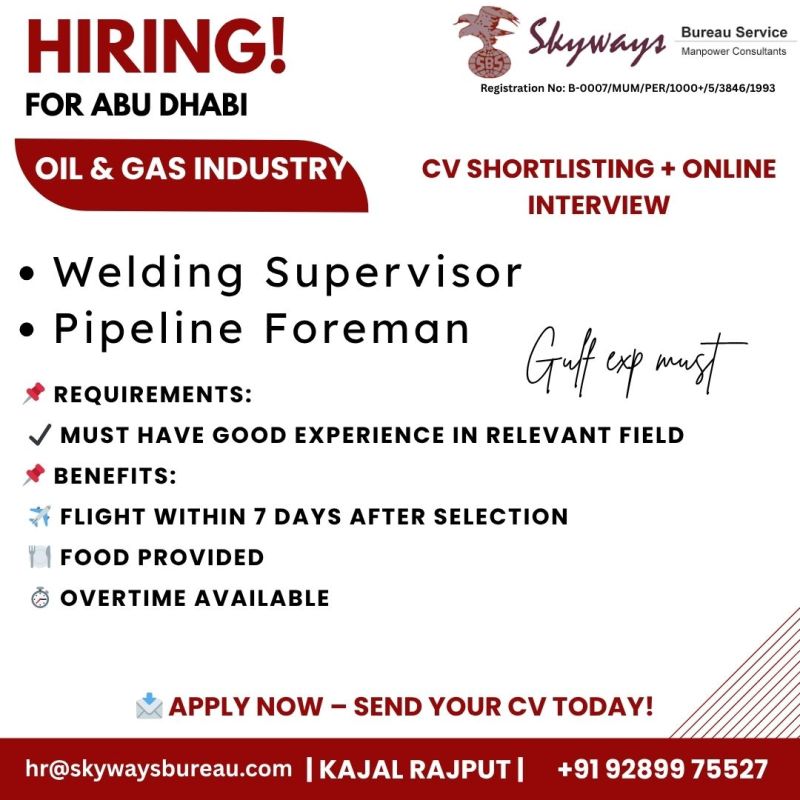 Urgent Hiring for Abu Dhabi