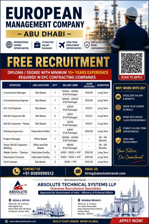 Urgent Hiring for Abu Dhabi