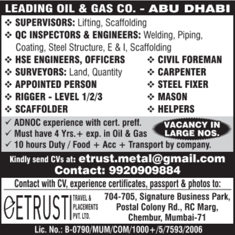 Urgent Hiring for Abu Dhabi