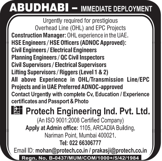 Urgent Hiring for Abu Dhabi