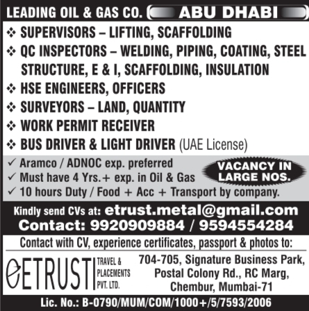 Urgent Hiring for Abu Dhabi