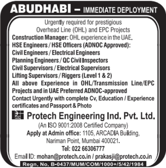 Urgent Hiring for Abu Dhabi