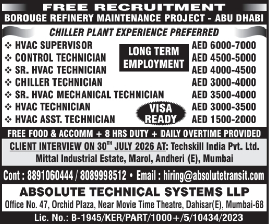 Urgent Hiring for Abu Dhabi
