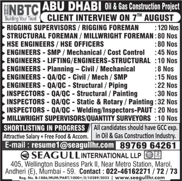 Urgent Hiring for Abu Dhabi