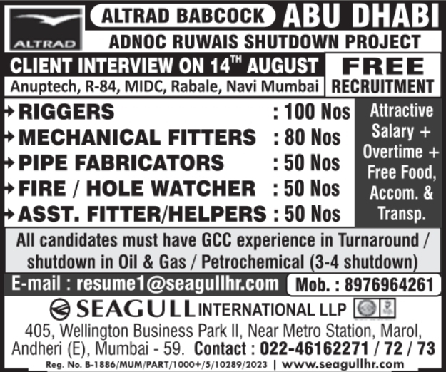 Urgent Hiring for Abu Dhabi