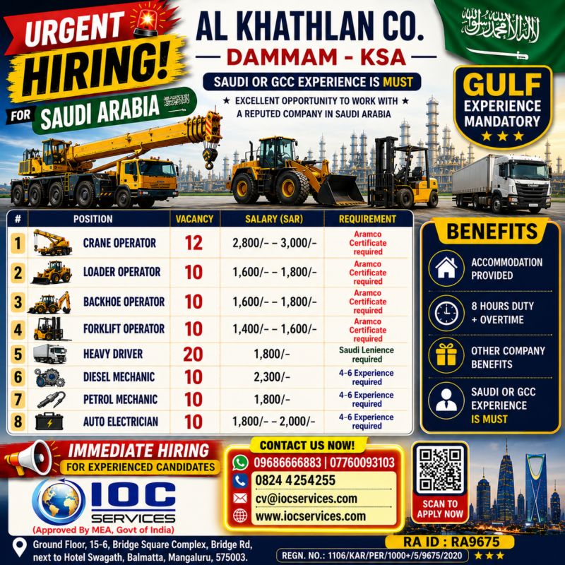 Urgent Hiring for Dammam