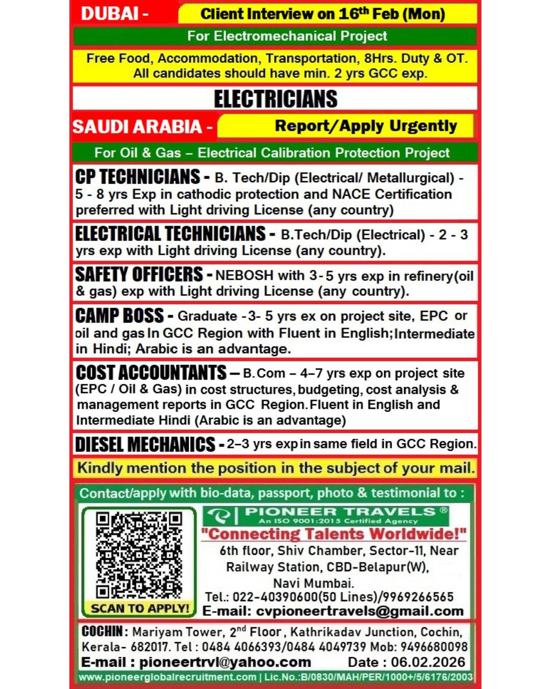 Urgent Hiring for Dubai & Saudi Arabia