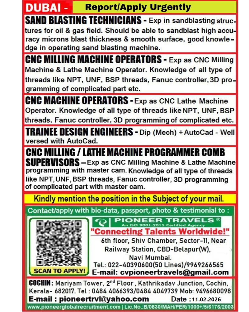 Urgent Hiring for Dubai