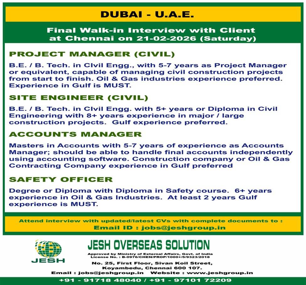 Urgent Hiring for Dubai