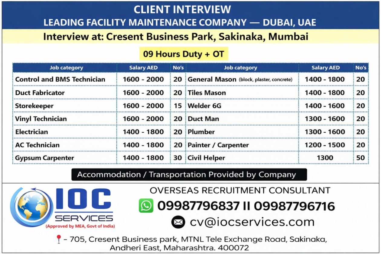 Urgent Hiring for Dubai
