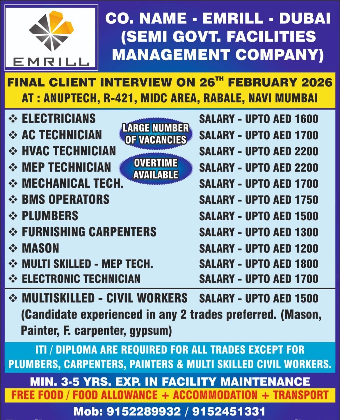 Urgent Hiring for Dubai