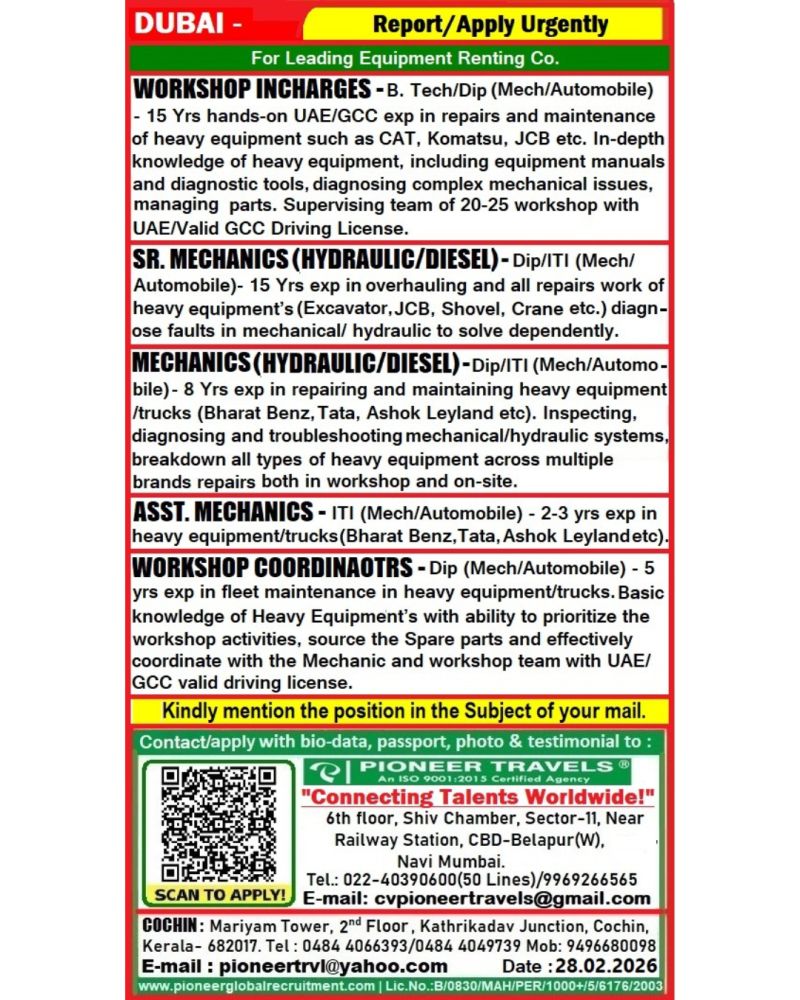 Urgent Hiring for Dubai