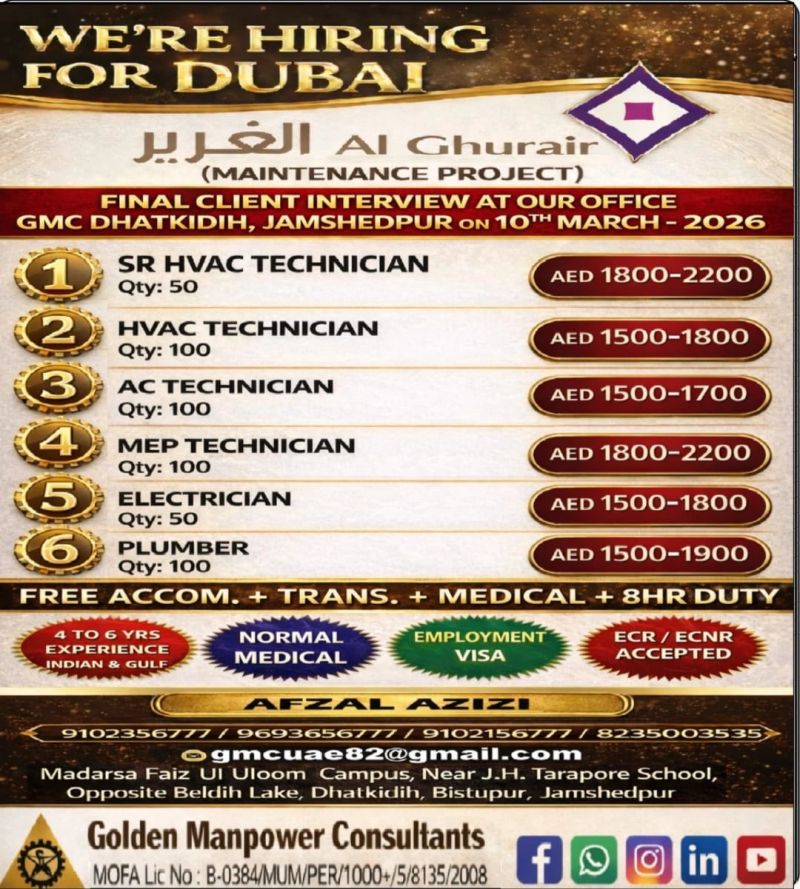 Urgent Hiring for Dubai