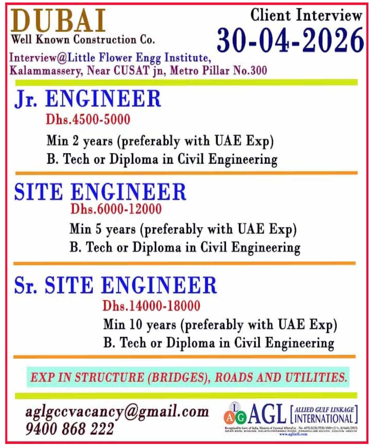 Urgent Hiring for Dubai