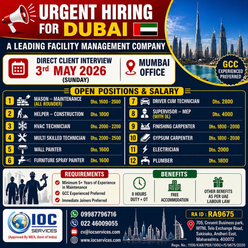 Urgent Hiring for Dubai