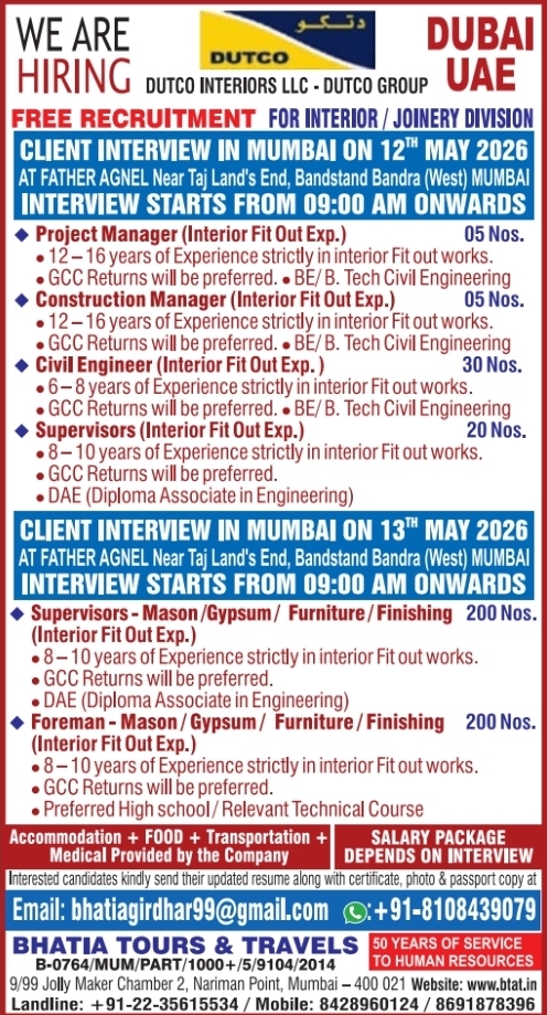 Urgent Hiring for Dubai