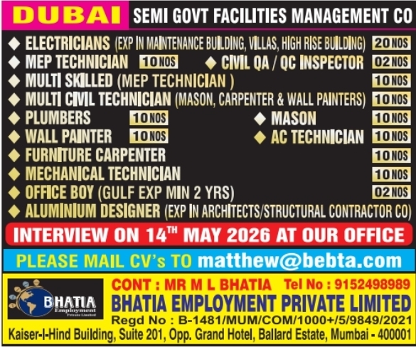 Urgent Hiring for Dubai