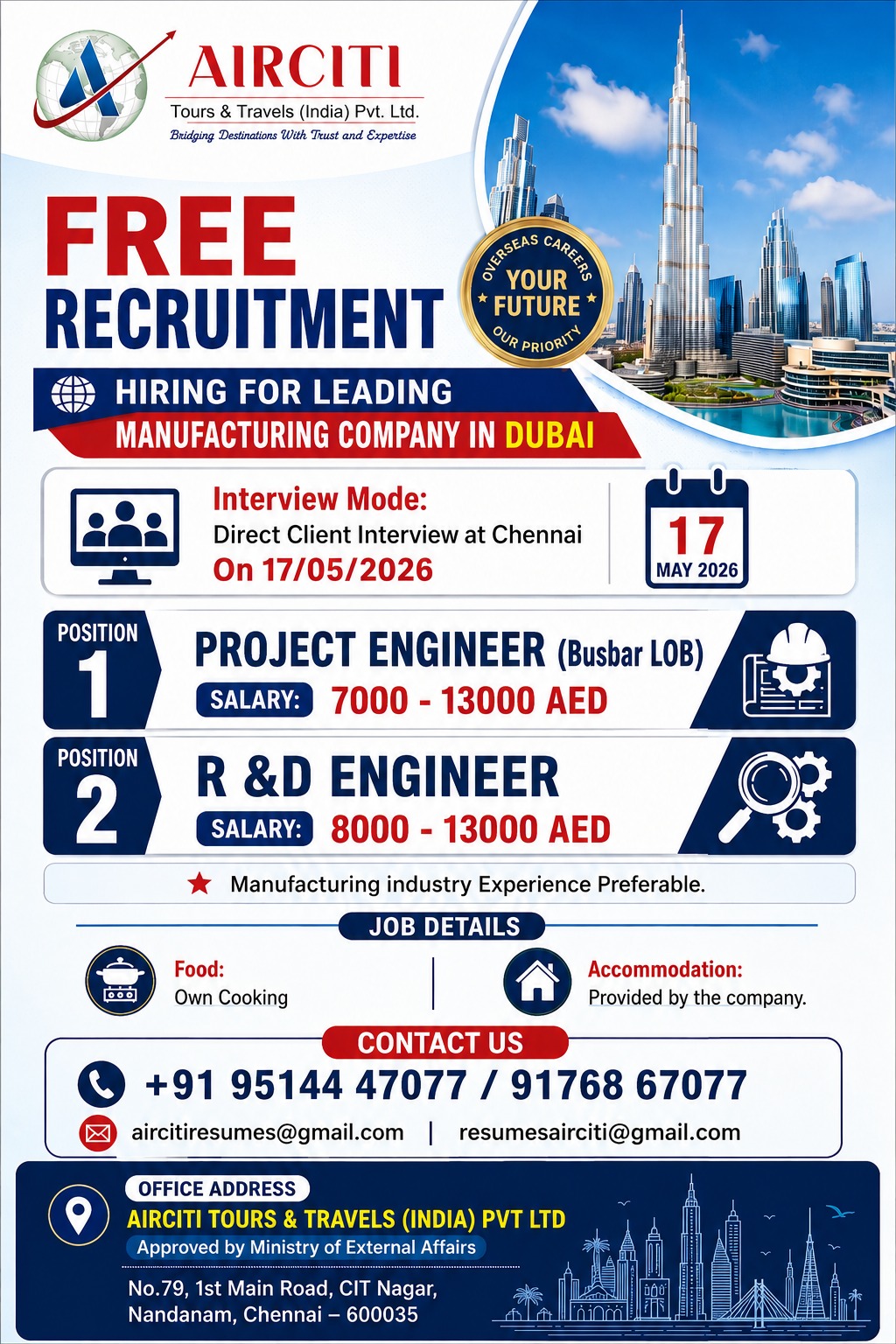 Urgent Hiring for Dubai