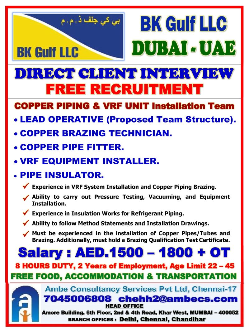 Urgent Hiring for Dubai