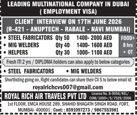 Urgent Hiring for Dubai