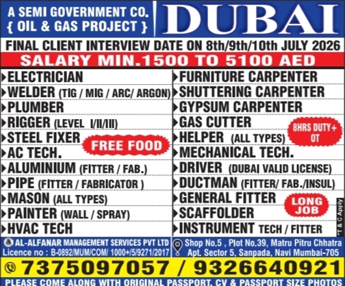 Urgent Hiring for Dubai