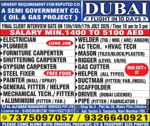 Urgent Hiring for Dubai