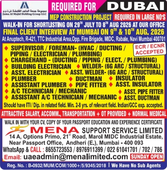 Urgent Hiring for Dubai