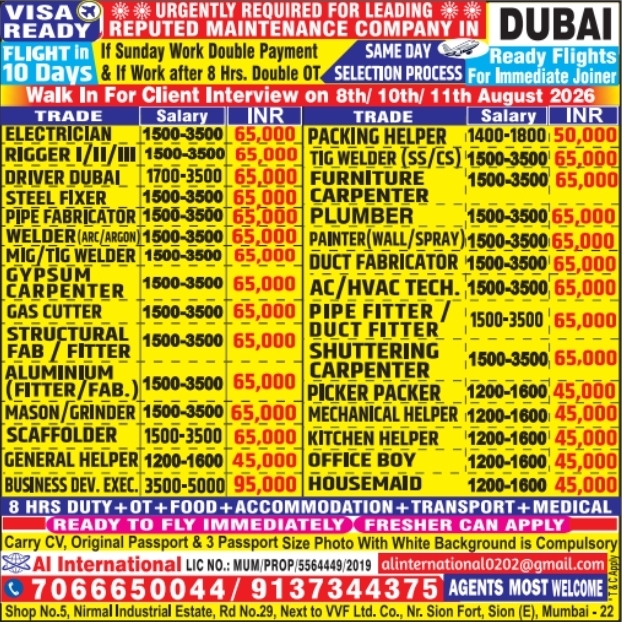 Urgent Hiring for Dubai