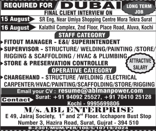 Urgent Hiring for Dubai