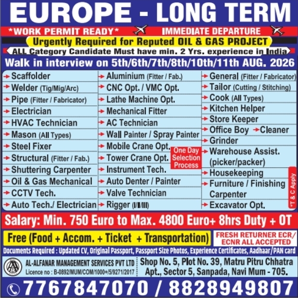 Urgent Hiring for Europe