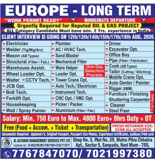 Urgent Hiring for Europe