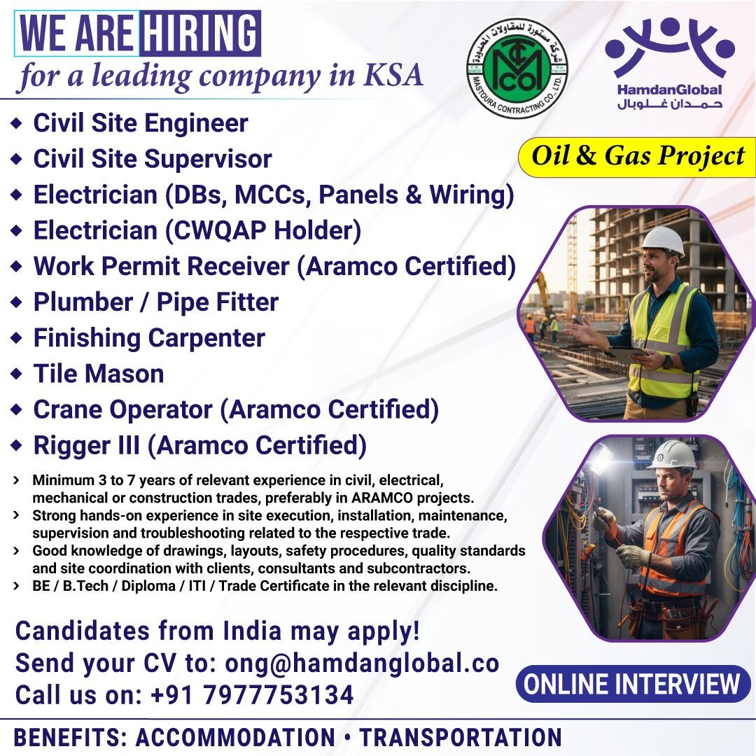 Urgent Hiring For KSA