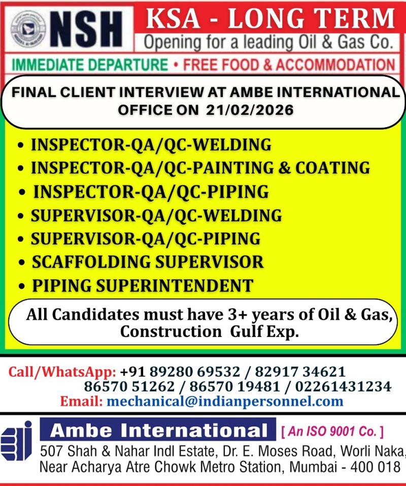 Urgent Hiring for KSA
