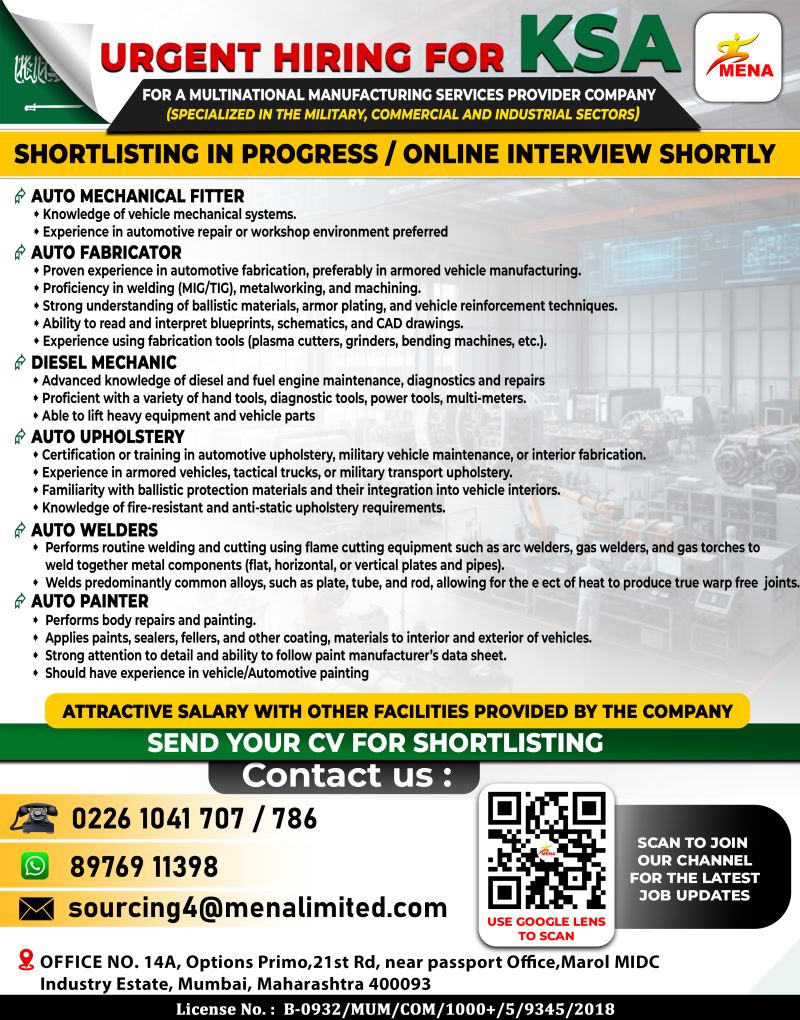 Urgent Hiring for KSA