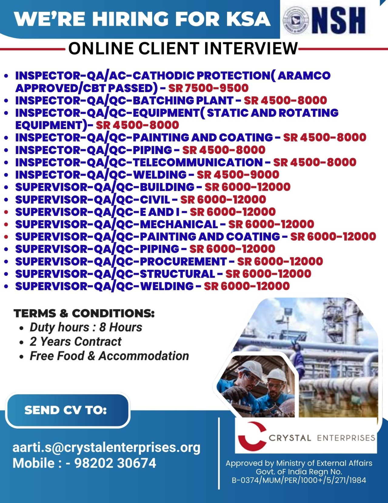 Urgent Hiring for KSA