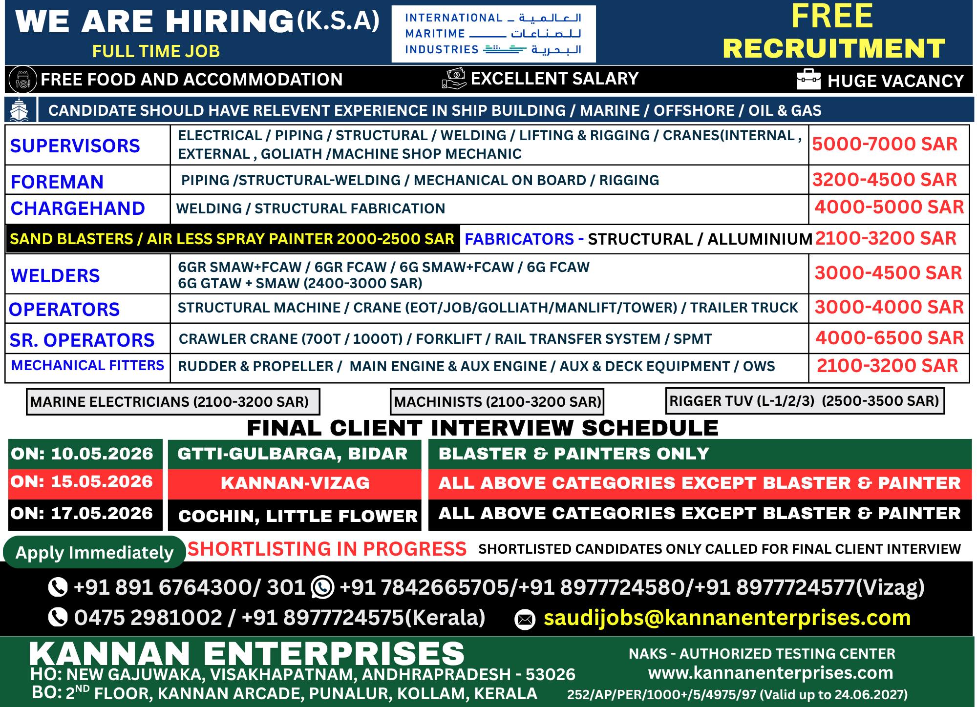 Urgent Hiring for KSA
