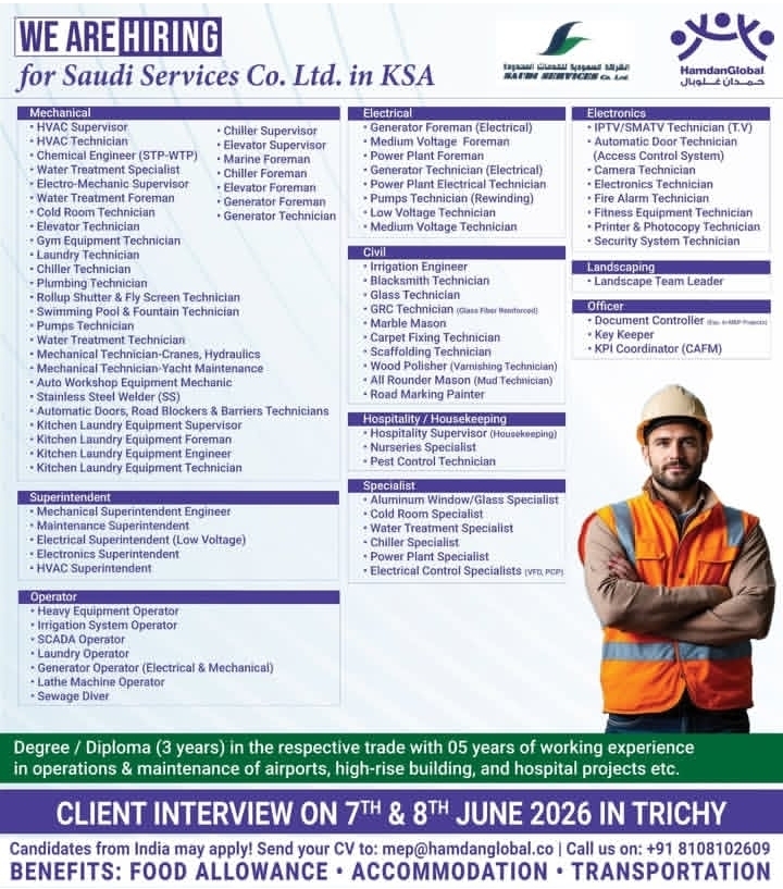 Urgent Hiring for KSA
