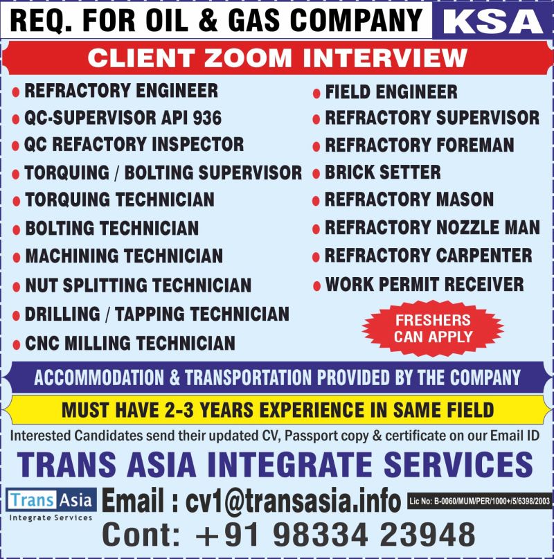 Urgent Hiring for KSA