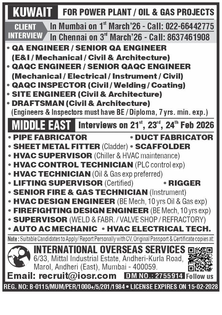 Urgent Hiring for Kuwait & Middle East