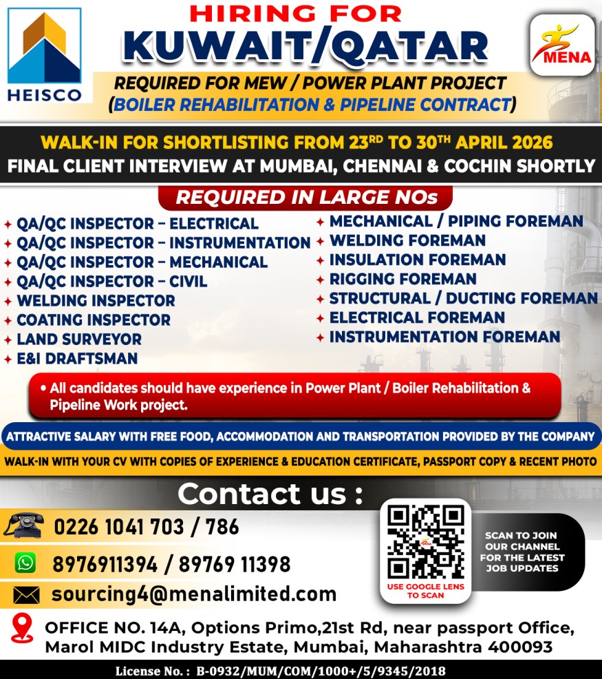 Urgent Hiring for Kuwait/ Qatar